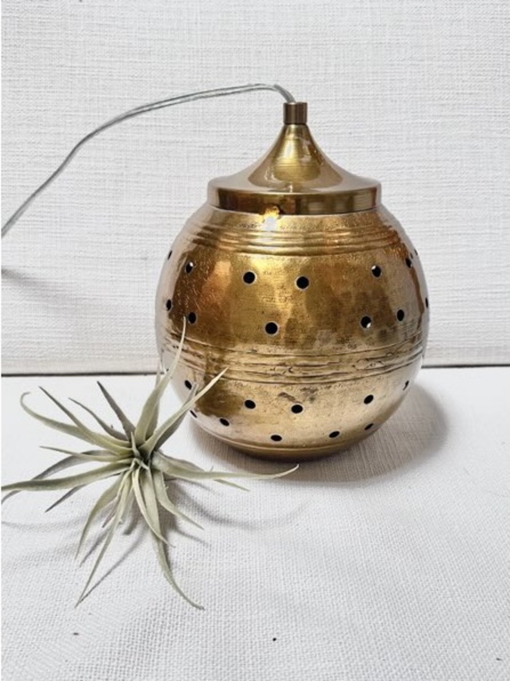 Brass Spherical Lantern with Perforated Pattern - Gold Finish